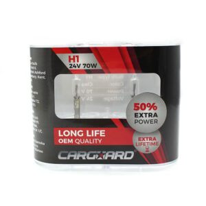 Set de 2 becuri Halogen 24V –  H1, 70W, +50% Intensitate – LONG LIFE – CARGUARD