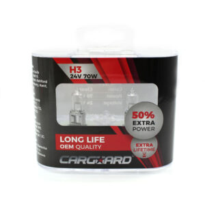 Set de 2 becuri Halogen 24V –  H3, 70W, +50% Intensitate – LONG LIFE – CARGUARD