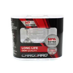 Set de 2 becuri Halogen 24V –  H7, 70W, +50% Intensitate – LONG LIFE – CARGUARD