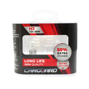 Set de 2 becuri Halogen H3, 55W +50% Intensitate – LONG LIFE – CARGUARD