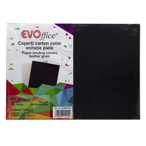Coperti carton color imitatie piele A3 230g/mp 100coli/top EVOffice – negru 