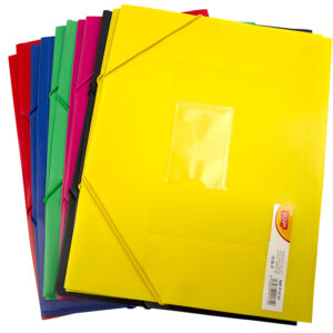 Mapa plastic rigid A4 (318*237mm) cu elastic si buzunar pt carte vizita,culori asortate, 12 buc/set