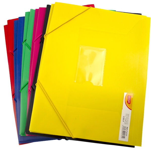 Mapa plastic rigid A4 (318*237mm) cu elastic si buzunar pt carte vizita,culori asortate, 12 buc/set