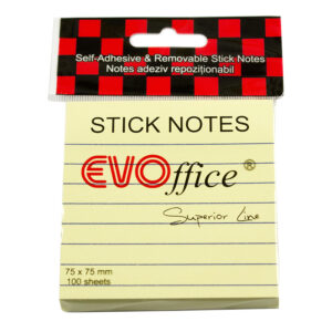 Notes autoadeziv 75*75 mm, liniat, galben pastel, 100 file EVOffice