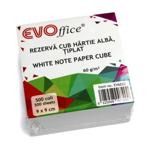 Rezerva cub 9*9 cm tiplat, hartie alba 60 g, 500 coli EVOffice
