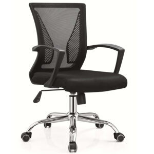 Scaun de birou office cu spatar mesh, manere plastic si baza din otel cromat EVOffice – negru