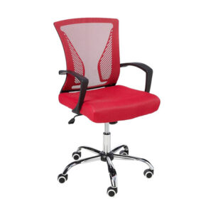 Scaun de birou office cu spatar mesh, manere plastic si baza din otel cromat EVOffice – rosu