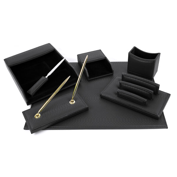 Set birou 7 piese imitatie piele - negru