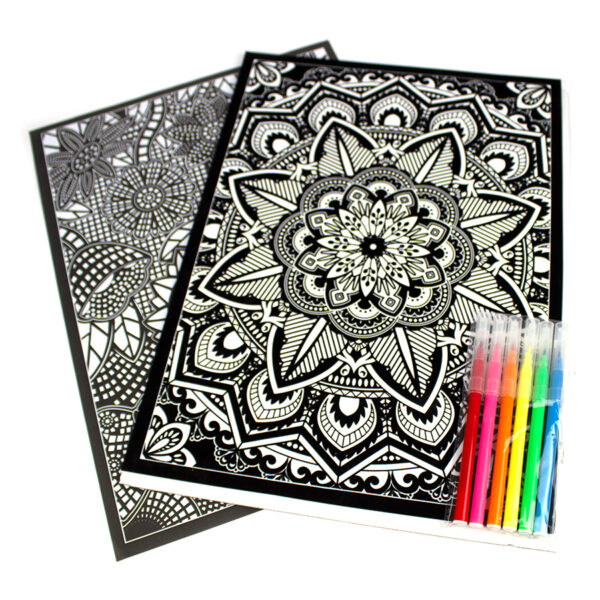Set de colorat cu insertii de catifea, 2 planse 28*38 cm, carioci 6 culori - diverse modele