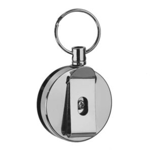 Snur retractabil cu clip pentru buzunar ecuson, metalic, dimetru 40 mm, lungime max 75 cm