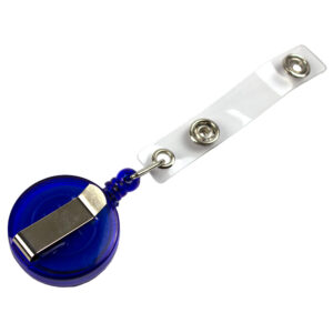 Snur retractabil cu clip pentru buzunar ecuson, plastic, diam 32mm, l max 75cm – albastru