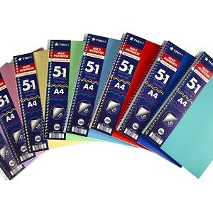 Caiet A4 cu spira si coperti plastic,150file,5 sub liniatura mate+1 subiect liniatura dic(25 file/sub)