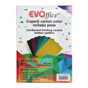 Coperti carton color imitatie piele A4 250g/mp 100coli/top EVOffice - rosu
