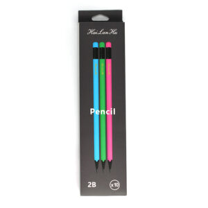 Creion 2B din lemn negru cu radiera, ascutit, forma hexagonala, culori pastel 10 buc/set