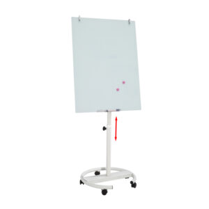 Flipchart magnetic din sticla, suport mobil rotund cu 5 rotile 70*100 cm EVOffice*