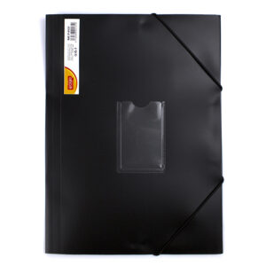 Mapa plastic rigid A4 (318*237mm) cu elastic si buzunar pt carte vizita EVOffice -negru