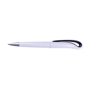 Pix plastic cu mecanism twist, corp alb si accesorii color, mina tip parker -negru