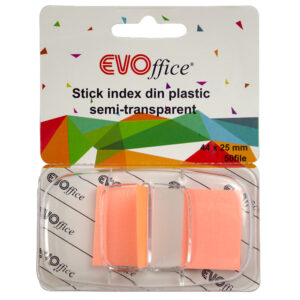 Stick index plastic cu dispencer 43.2*25.4mm, 1 cul neon 50file EVOffice portocaliu
